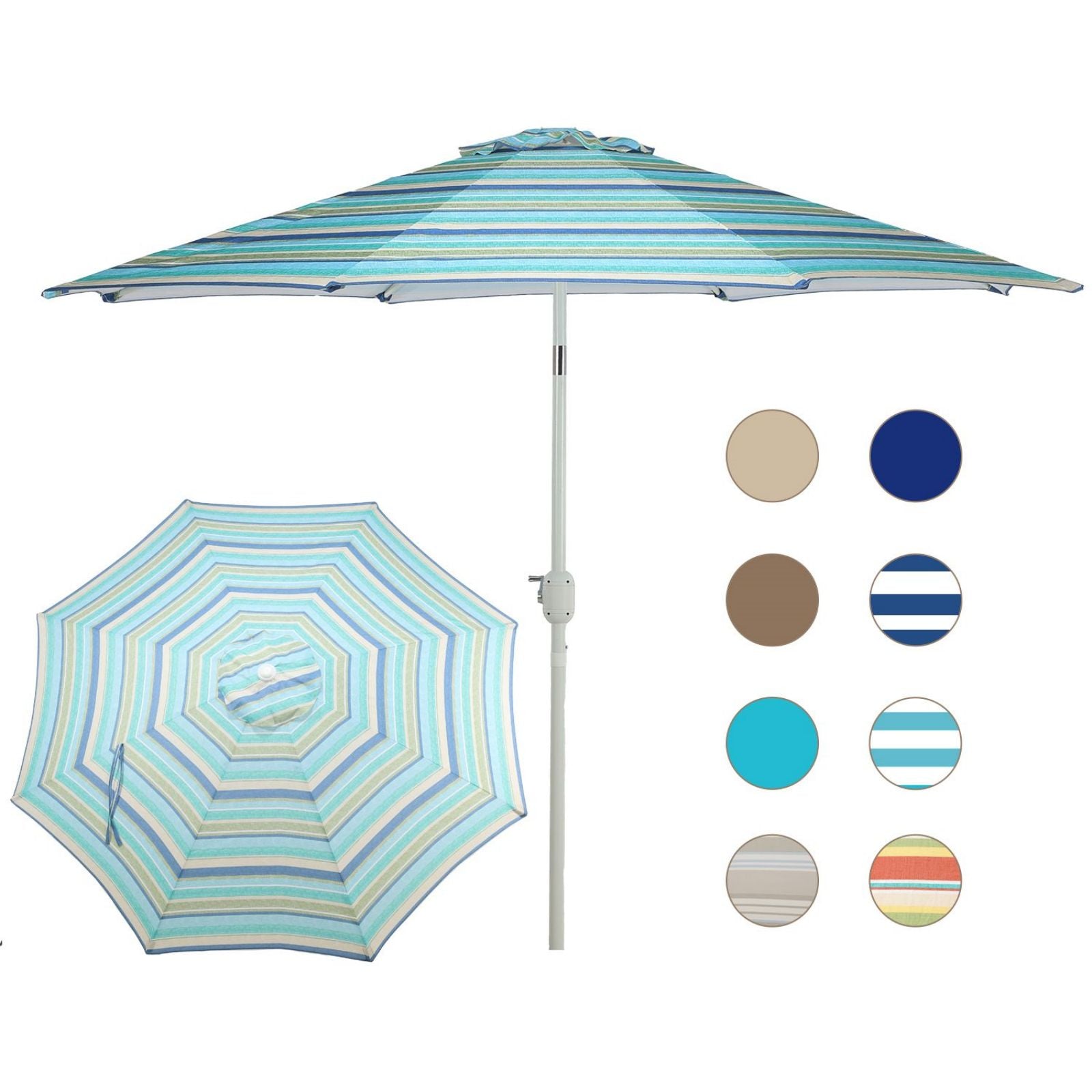 9FT Outdoor Patio Market Umbrella Aluminum Frame with Push Button Tilt Crank and 8 Steel Ribs, UV Protection  Aoodor  Green and Blue  